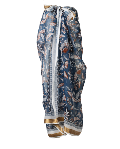 Sarong in blauw met geweven gouden band