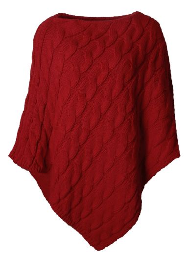 Poncho met kabelgebreide structuur