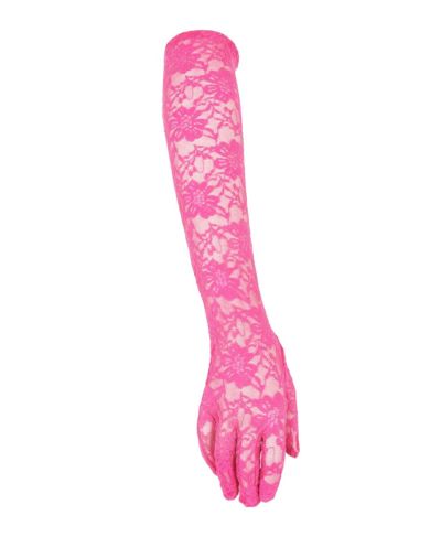 Roze avondhandschoenen van stretchkant