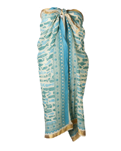 Sarong met vissenprint in turquoise
