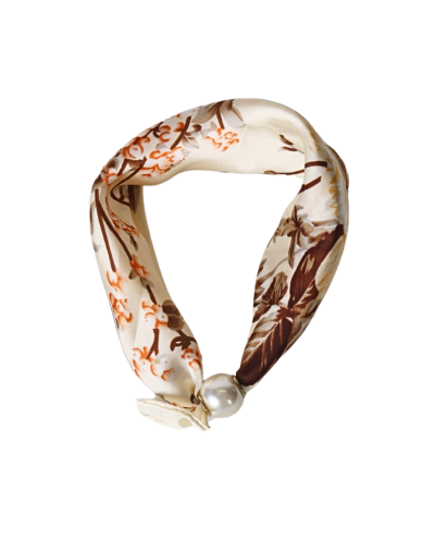 Ecru sjaaltje met bloemenprint en parel
