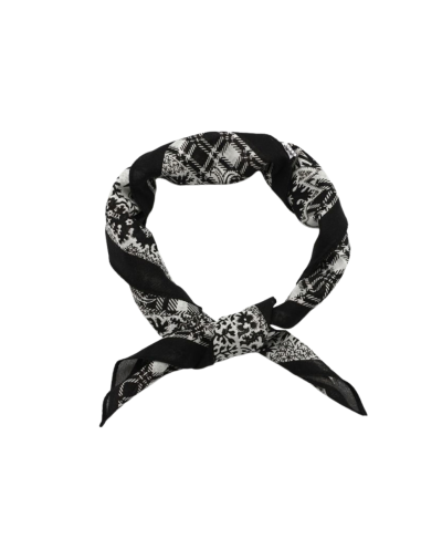 Vierkant sjaaltje met paisley en ornament in zwart-wit