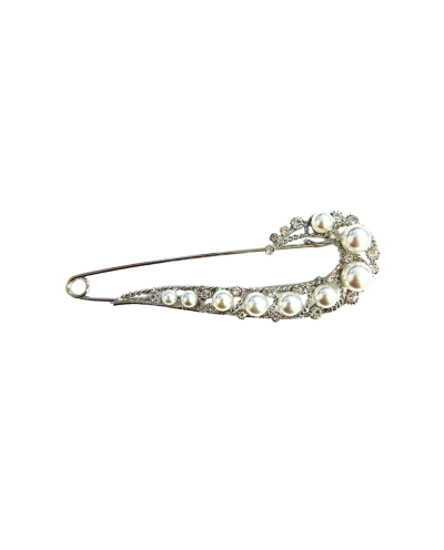 Zilver broche speld met parels en strass