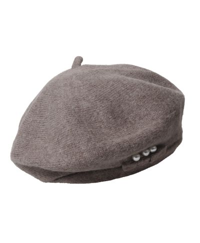 Taupe kasjmier-blend baret met pareltjes