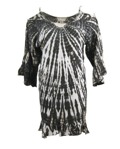Cold-shoulder tuniek in zwart en ivoor