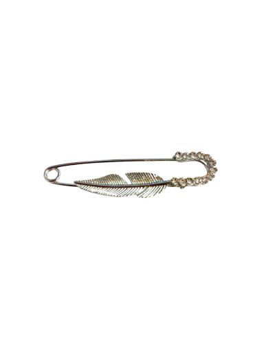 Bloem broche met veer, parel en strass