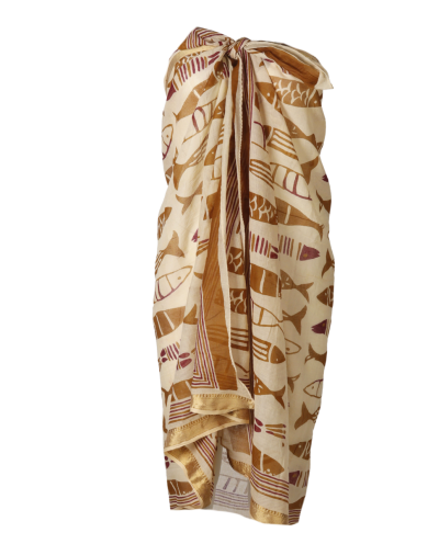 Sarong met visjes print in okergeel