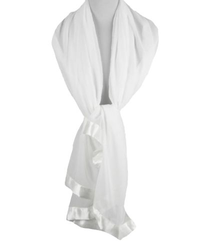 Witte crêpe voile stola met satijnen rand
