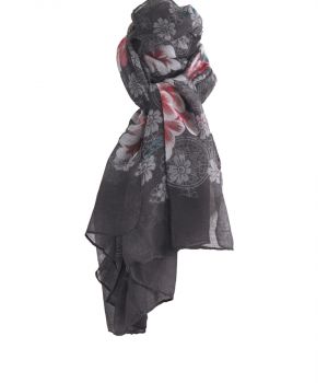 Luchtige grijze sjaal met bloemenprint 