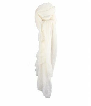 Ivoorkleurige sjaal met rafel franjes