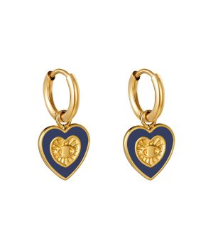 Oorbellen met hartvormige bedel in goud en blauw