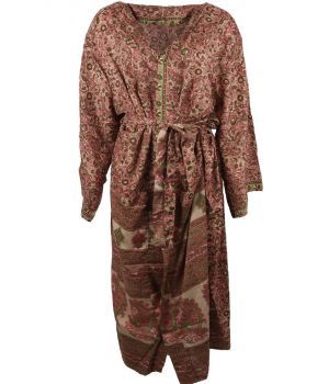 Lichtbeige zijde-blend kimono met paisley in bruin