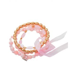4 string's armbandje van roze en goudkleurige kraaltjes met strik