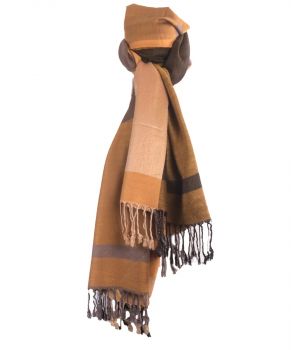 Pashmina sjaal met kleurvlakken in okergeel en grijs