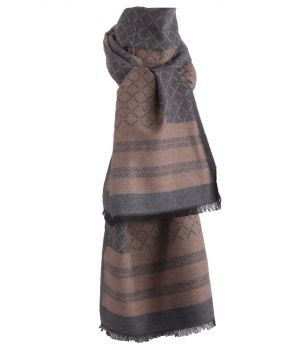 Zachte wol-blend sjaal met mixed print in grijs en beige