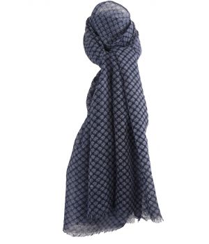 Donkerblauwe luchtige wollen mousseline sjaal met dessin 