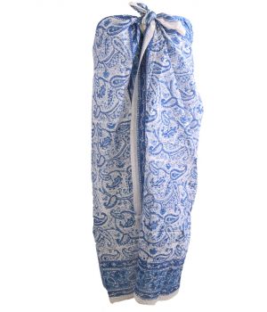 Katoenen sarong met paisley print in blauw-tinten
