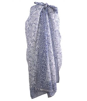 Katoenen sarong met floral print in kobaltblauw