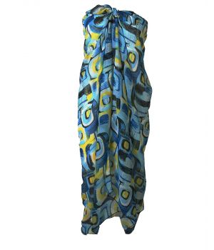Blauwe crêpe voile sarong met grafische print