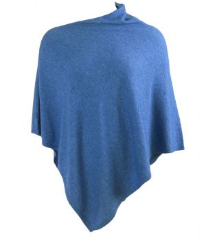 Kasjmier-blend poncho in middenblauw