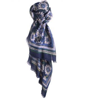 Kobaltblauwe sjaal met bloem motief