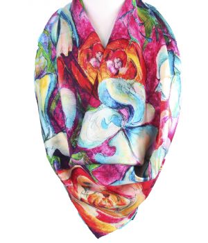 Zijden vierkante sjaal met rozenprint