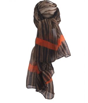 Luchtige tijgerprint sjaal in taupe en oranje