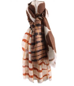 Sjaal met ruit- en stippenprint in bruin