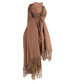 Kasjmier-blend sjaal in de kleuren bruin en okergeel