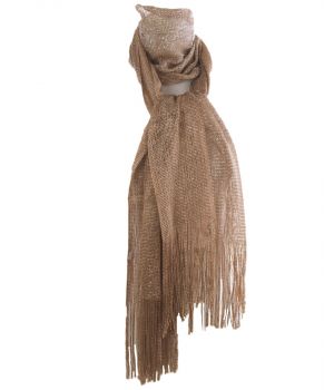 Camelkleurige lurex net-sjaal