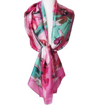 Zijde-blend sjaal met aquarel bloemenprint in cyclaam en mintgroen