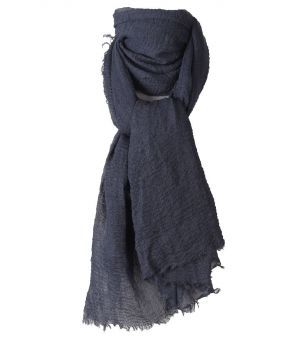 Donker-jeansblauwe sjaal met rafel franjes