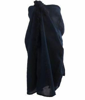 Katoenen sarong in donkerblauw met kwasten franje