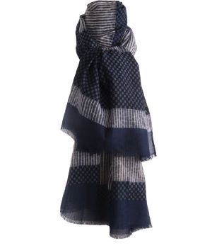 Sjaal met blokjes print in jeansblauw
