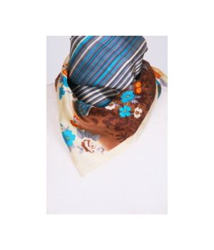 Multicolor satijnen sjaal met bloemprint/streepdessin