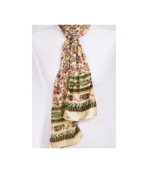 Ivoorkleurig sjaaltje met paars / terra petit fleur patroon