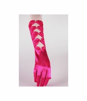Halflange hot pink satijnen avondhandschoenen met strikken