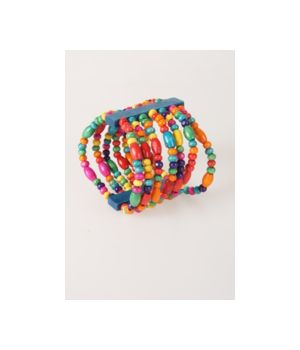 Houten Ibiza stretch armband in turquoise / multicolor