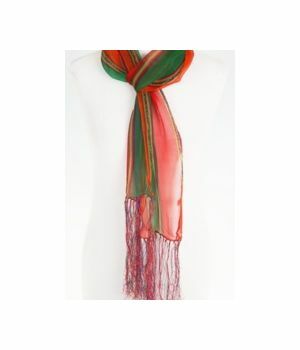 Oranje-rood en groen gestreept crêpe voile sjaaltje