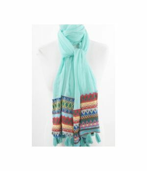 Crushed mintgroene sjaal met multicolor zigzag
