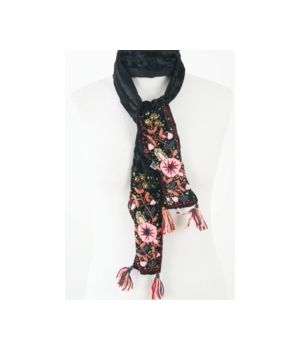 Zwart Vintage sjaaltje met hand-borduursel