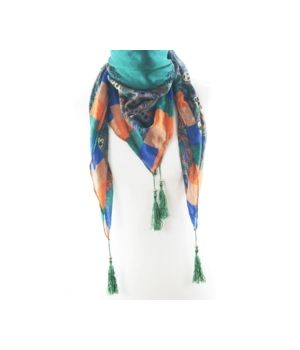 Soepelvallende groen/oranje sjaal met pailsey print