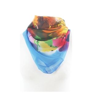 Blauwe sjaal met meerkleurig bloemmotief