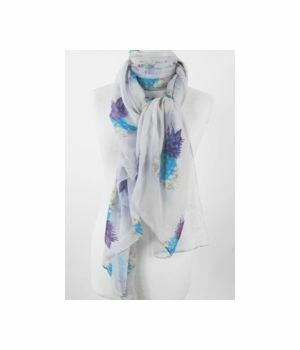 Witte sjaal met turquoise - paarse ananas-print