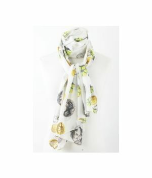 Witte zijdeblend sjaal met print van munten en bloemen