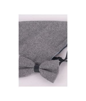Vlinderstrik met pochet van grijs gemeleerde tweed