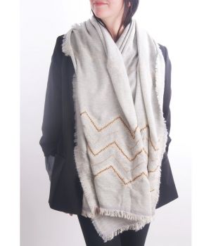 Ecru-lichtgrijs gemêleerde sjaal/omslagdoek met zigzag-patroon