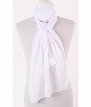 Witte crêpe voile sjaal met versiersel van lint en kralen