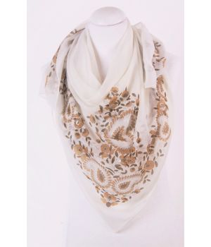 Licht ivoorkleurige voile sjaal met beige print