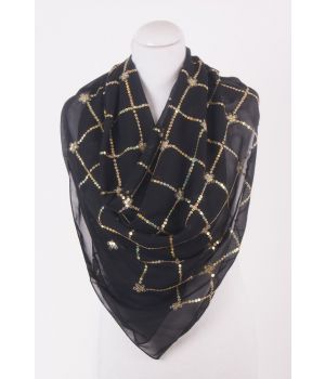 Vierkante zwarte crêpe voile sjaal met pailletten